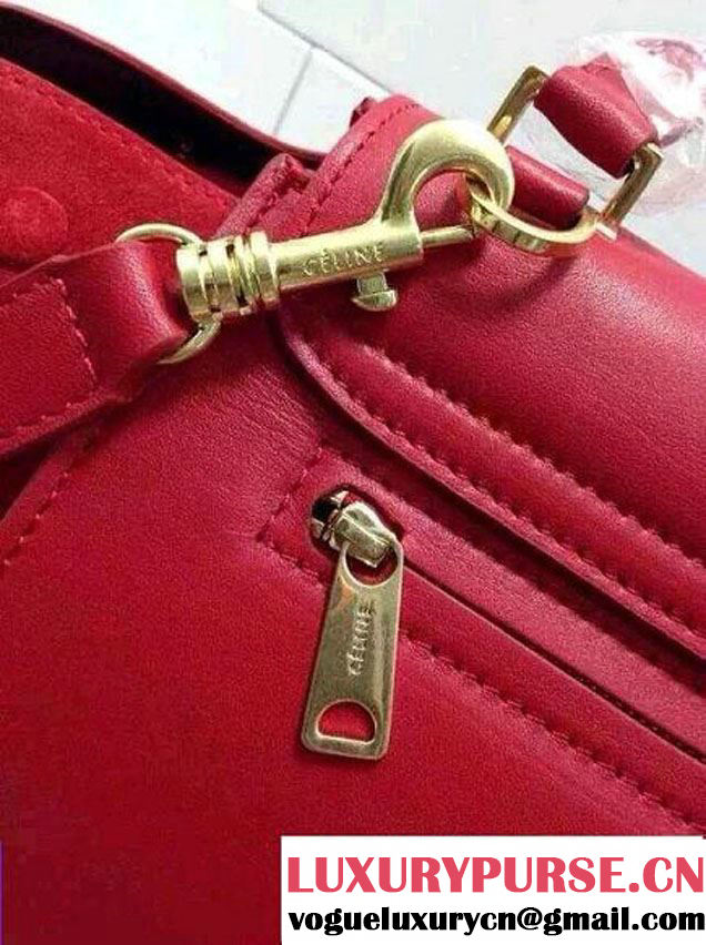 Celine Trapeze Top Handle Bag Nubuck Leather Red 2015