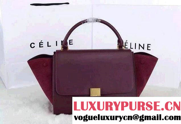 Celine Trapeze Top Handle Bag Nubuck Leather Burgundy 2015