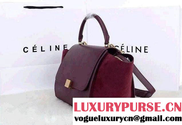 Celine Trapeze Top Handle Bag Nubuck Leather Burgundy 2015