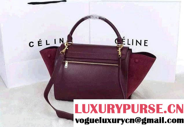 Celine Trapeze Top Handle Bag Nubuck Leather Burgundy 2015
