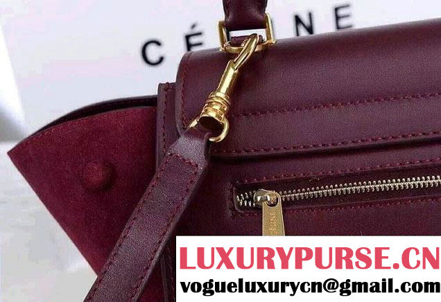 Celine Trapeze Top Handle Bag Nubuck Leather Burgundy 2015