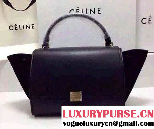 Celine Trapeze Top Handle Bag Nubuck Leather Black 2015