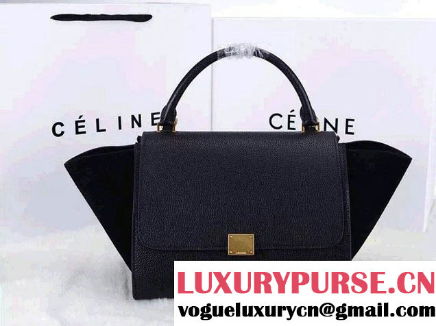 Celine Trapeze Top Handle Bag Nubuck Leather Grained Black 2015