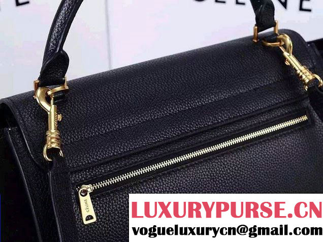 Celine Trapeze Top Handle Bag Nubuck Leather Grained Black 2015