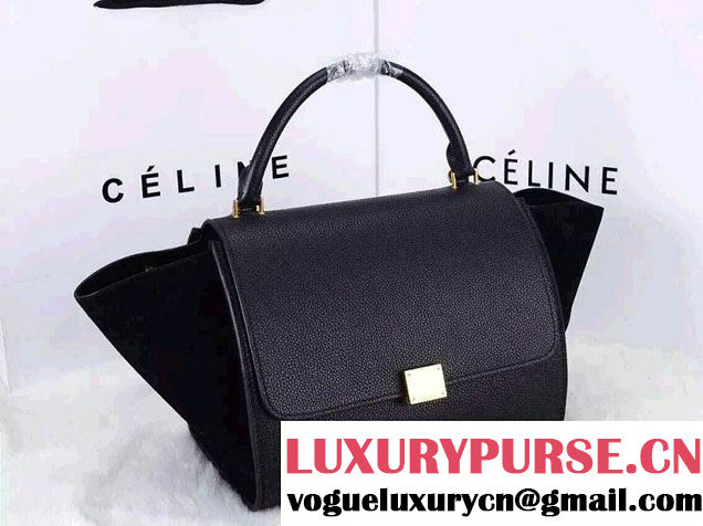Celine Trapeze Top Handle Bag Nubuck Leather Grained Black 2015