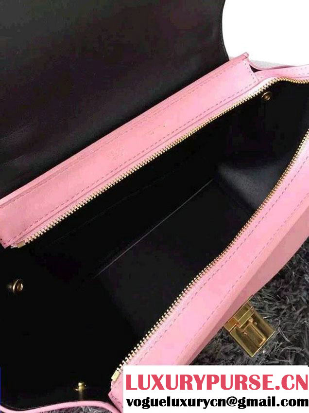 Celine Trapeze Top Handle Bag Nubuck Leather Croco Pattern Pink 2015
