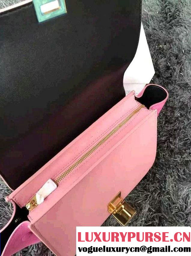 Celine Trapeze Top Handle Bag Nubuck Leather Croco Pattern Pink 2015