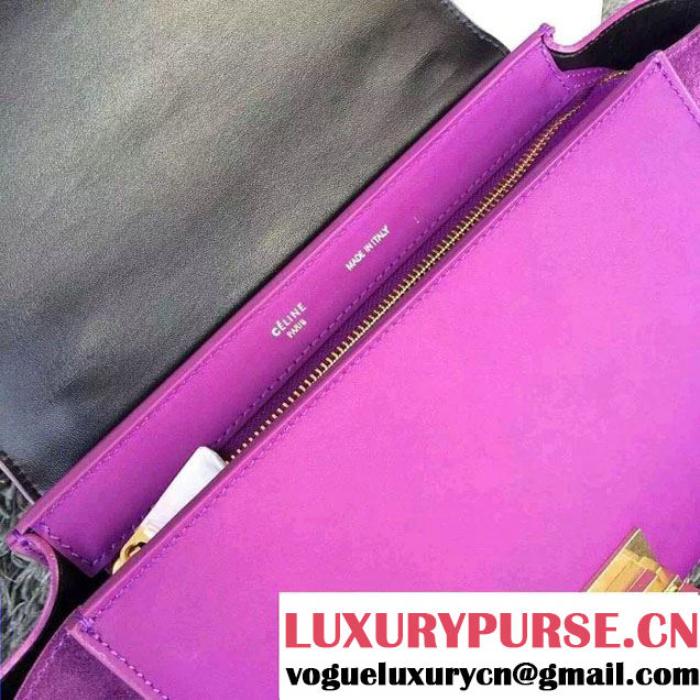 Celine Trapeze Top Handle Bag Nubuck Leather Croco Pattern Purple 2015
