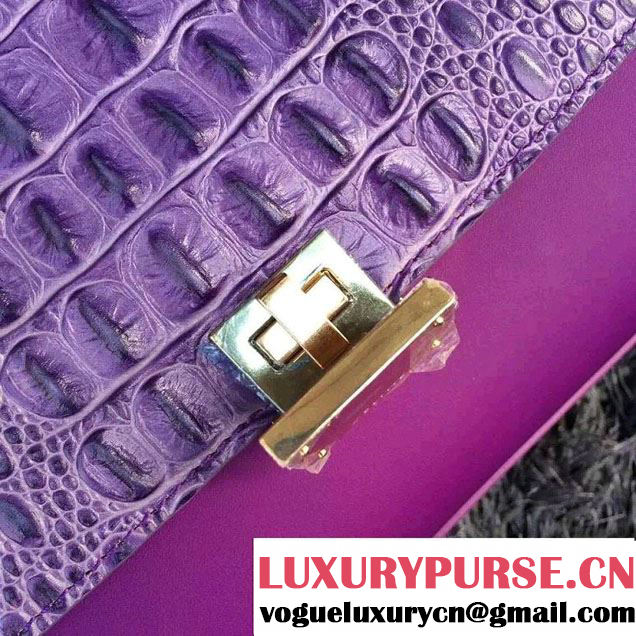 Celine Trapeze Top Handle Bag Nubuck Leather Croco Pattern Purple 2015