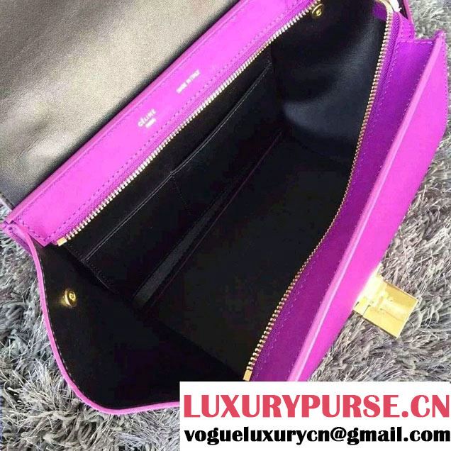 Celine Trapeze Top Handle Bag Nubuck Leather Croco Pattern Purple 2015