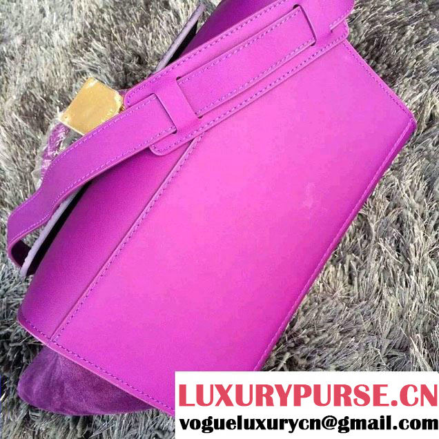 Celine Trapeze Top Handle Bag Nubuck Leather Croco Pattern Purple 2015