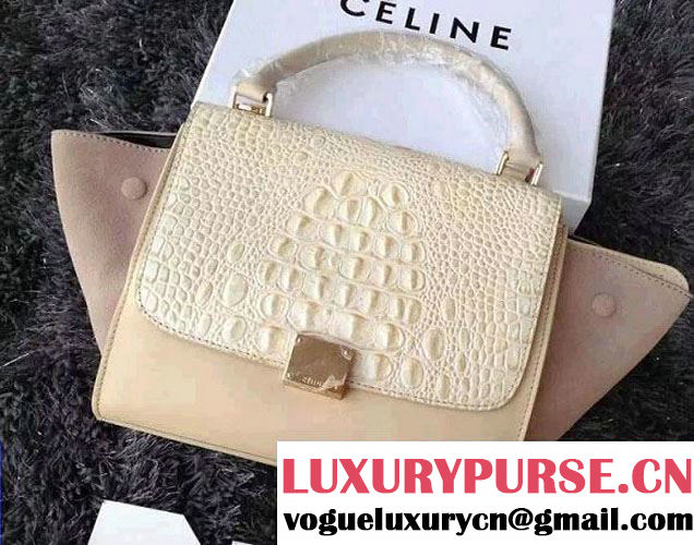 Celine Trapeze Top Handle Bag Nubuck Leather Croco Pattern Apricot 2015