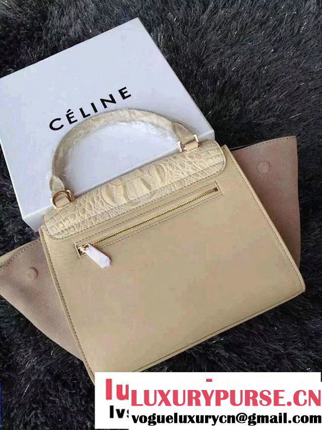 Celine Trapeze Top Handle Bag Nubuck Leather Croco Pattern Apricot 2015