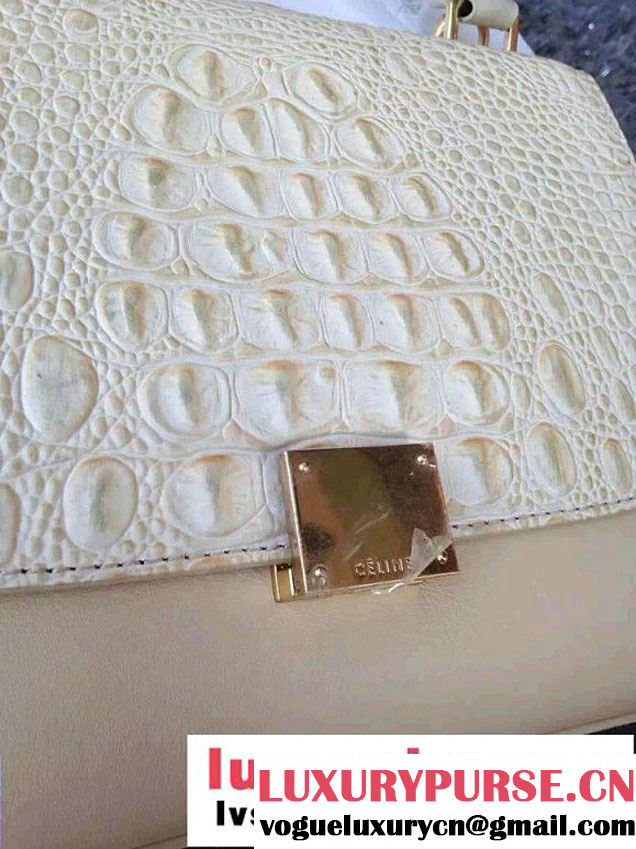 Celine Trapeze Top Handle Bag Nubuck Leather Croco Pattern Apricot 2015