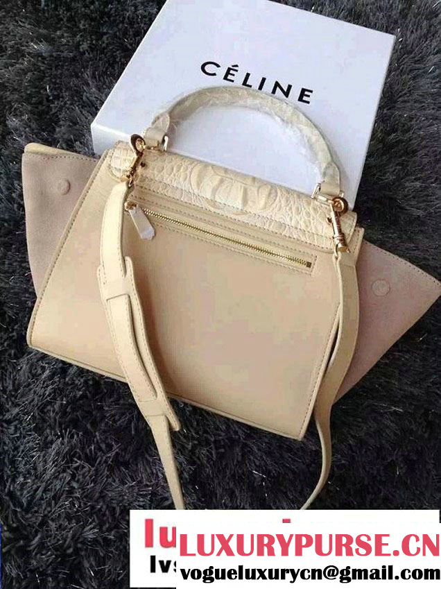 Celine Trapeze Top Handle Bag Nubuck Leather Croco Pattern Apricot 2015