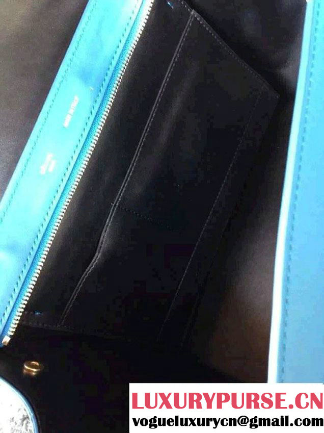 Celine Trapeze Top Handle Bag Nubuck Leather Croco Pattern Blue 2015