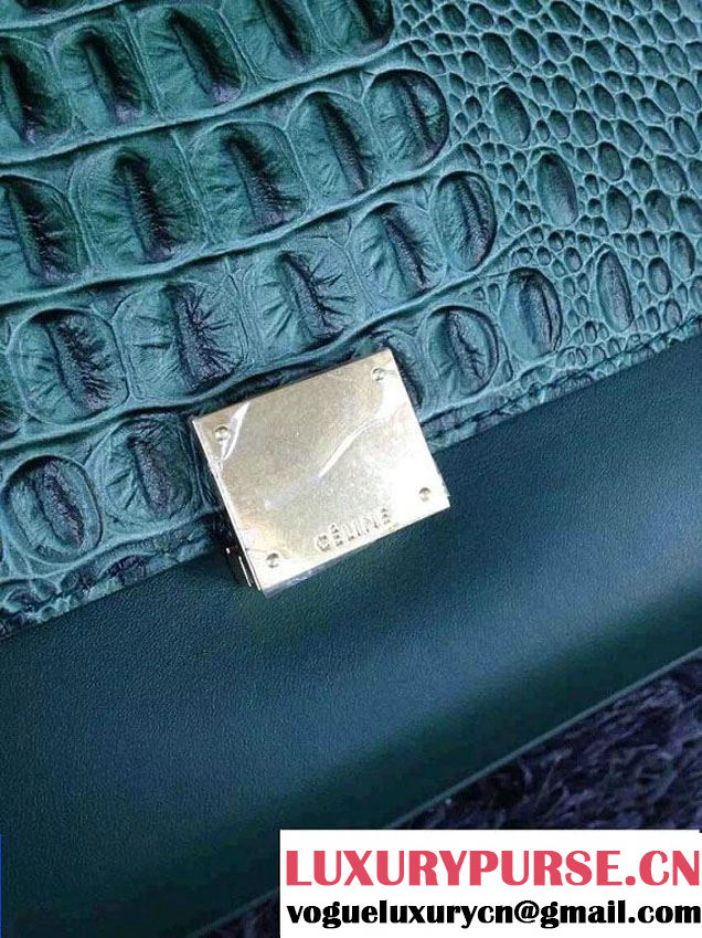 Celine Trapeze Top Handle Bag Nubuck Leather Croco Pattern Green 2015