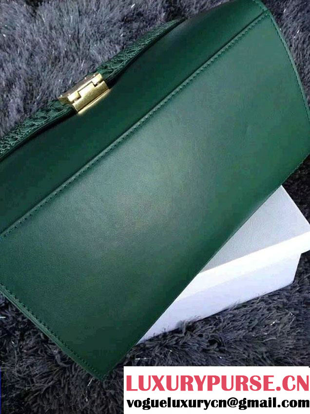 Celine Trapeze Top Handle Bag Nubuck Leather Croco Pattern Green 2015