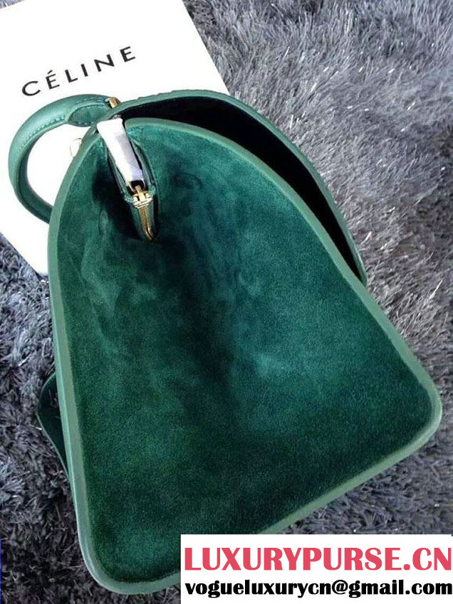 Celine Trapeze Top Handle Bag Nubuck Leather Croco Pattern Green 2015
