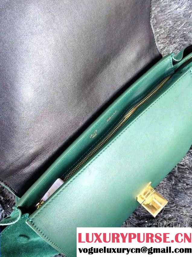 Celine Trapeze Top Handle Bag Nubuck Leather Croco Pattern Green 2015