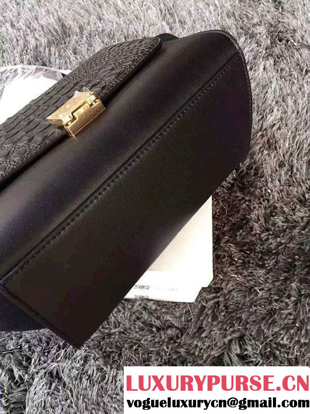 Celine Trapeze Top Handle Bag Nubuck Leather Croco Pattern Black 2015