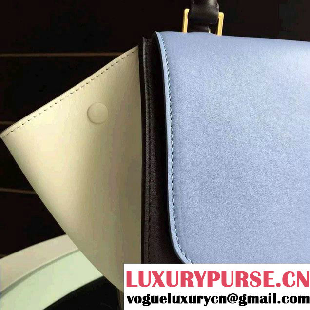 Celine Trapeze Small/Medium Tote Bag in Original Calfskin Leather Sky Blue/Black/White