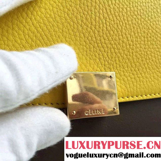 Celine Trapeze Small/Medium Tote Bag in Original Calfskin Leather Yellow/Iron Gray/Creamy