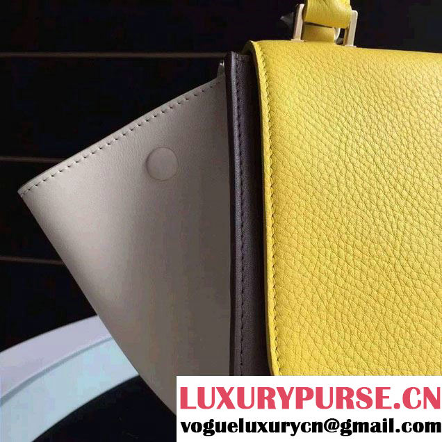 Celine Trapeze Small/Medium Tote Bag in Original Calfskin Leather Yellow/Iron Gray/Creamy