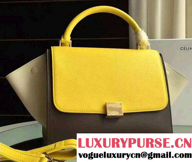 Celine Trapeze Small/Medium Tote Bag in Original Calfskin Leather Yellow/Iron Gray/Creamy