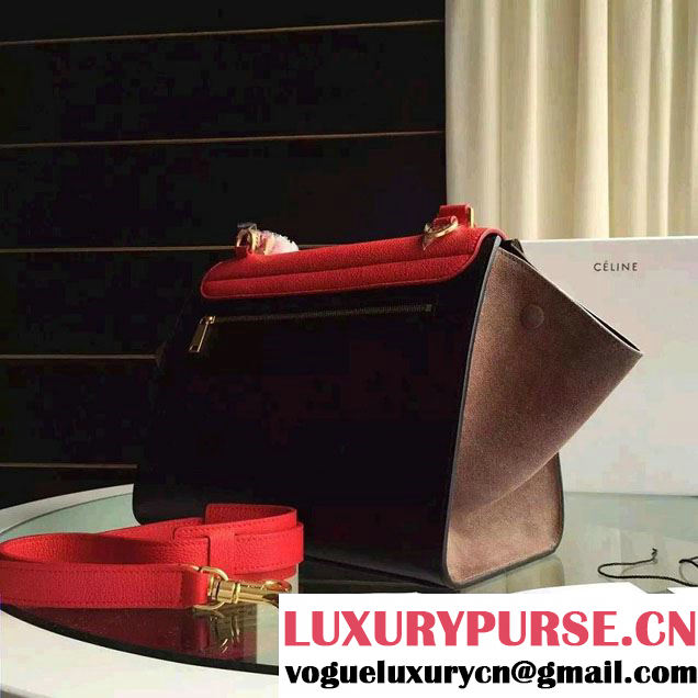 Celine Trapeze Small/Medium Tote Bag in Original Calfskin Leather Red/Black/Khaki