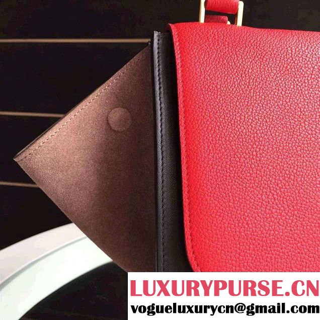 Celine Trapeze Small/Medium Tote Bag in Original Calfskin Leather Red/Black/Khaki