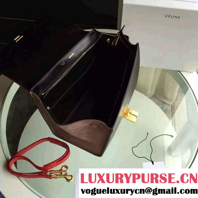 Celine Trapeze Small/Medium Tote Bag in Original Calfskin Leather Red/Black/Khaki