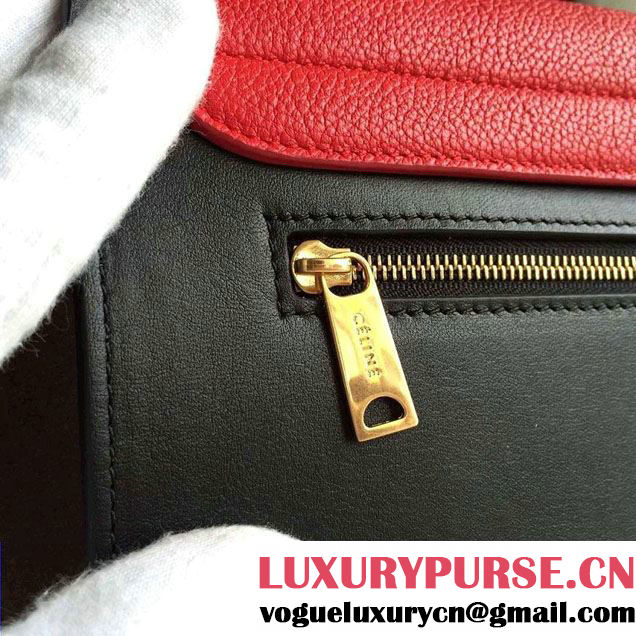 Celine Trapeze Small/Medium Tote Bag in Original Calfskin Leather Red/Black/Khaki