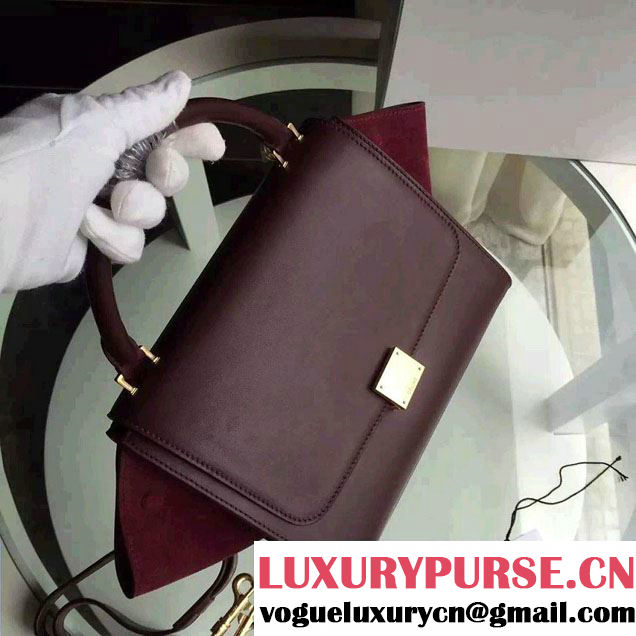 Celine Trapeze Small/Medium Tote Bag in Original Calfskin Leather Burgundy/Red
