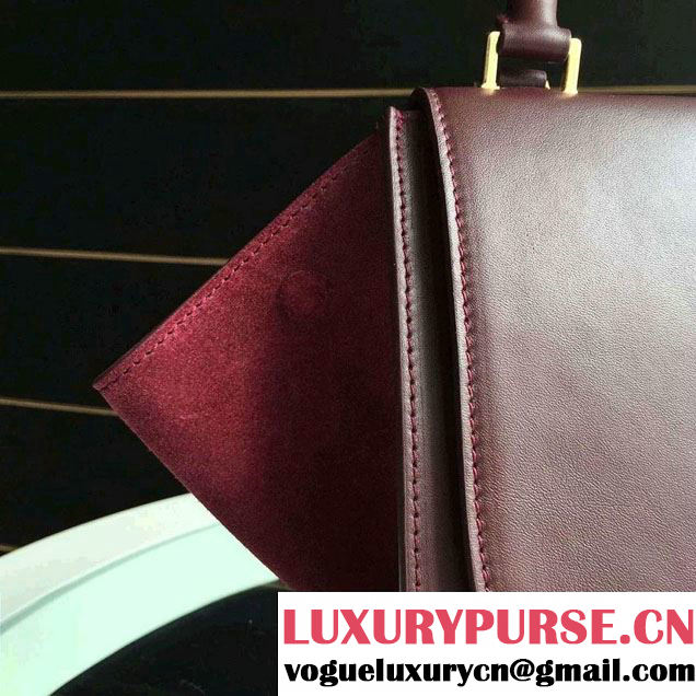 Celine Trapeze Small/Medium Tote Bag in Original Calfskin Leather Burgundy/Red