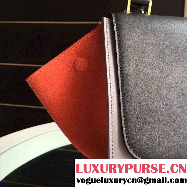 Celine Trapeze Small/Medium Tote Bag in Original Calfskin Leather Black/Gray/Orange