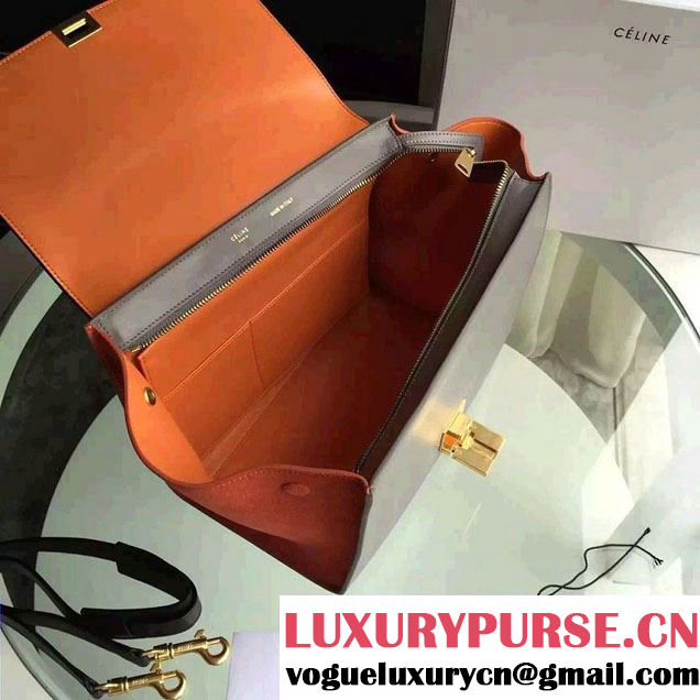 Celine Trapeze Small/Medium Tote Bag in Original Calfskin Leather Black/Gray/Orange
