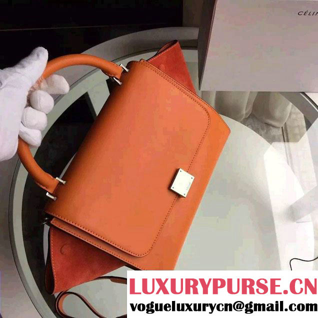 Celine Trapeze Small/Medium Tote Bag in Original Calfskin Leather Orange