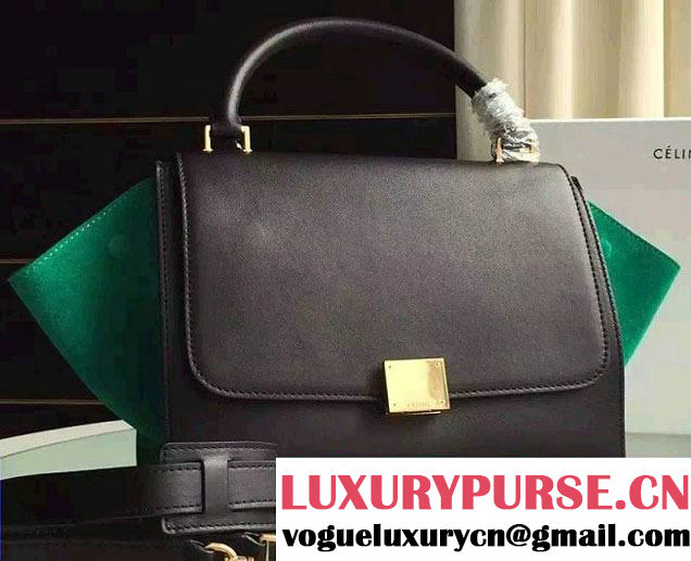 Celine Trapeze Small/Medium Tote Bag in Original Calfskin Leather Black/Green