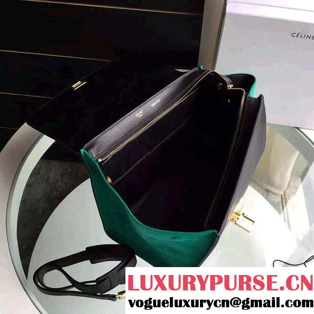 Celine Trapeze Small/Medium Tote Bag in Original Calfskin Leather Black/Green