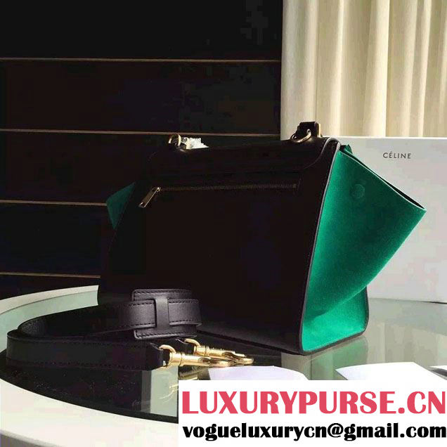 Celine Trapeze Small/Medium Tote Bag in Original Calfskin Leather Black/Green