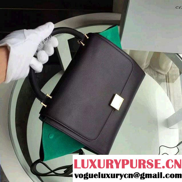 Celine Trapeze Small/Medium Tote Bag in Original Calfskin Leather Black/Green