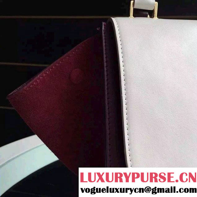 Celine Trapeze Small/Medium Tote Bag in Original Calfskin Leather White/Burgundy/Red