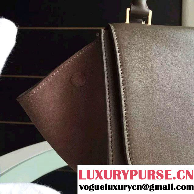 Celine Trapeze Small/Medium Tote Bag in Original Calfskin Leather Iron Gray/Khaki