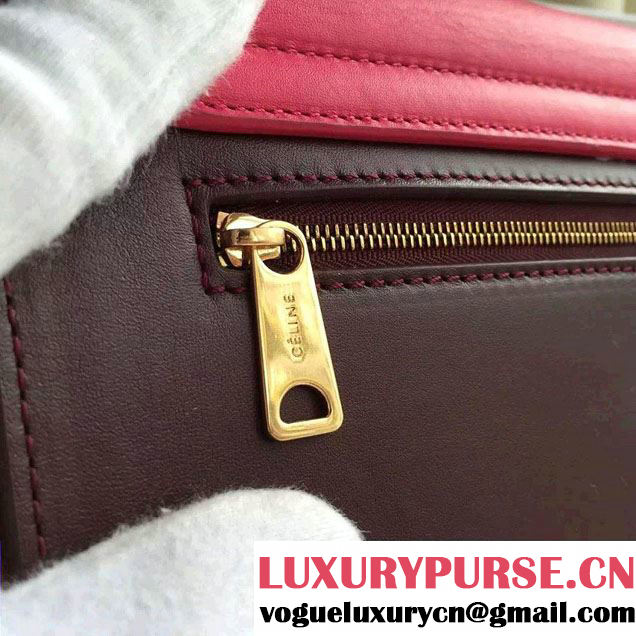 Celine Trapeze Small/Medium Tote Bag in Original Calfskin Leather Fuchsia/Burgundy/Orange