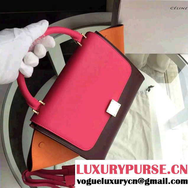 Celine Trapeze Small/Medium Tote Bag in Original Calfskin Leather Fuchsia/Burgundy/Orange