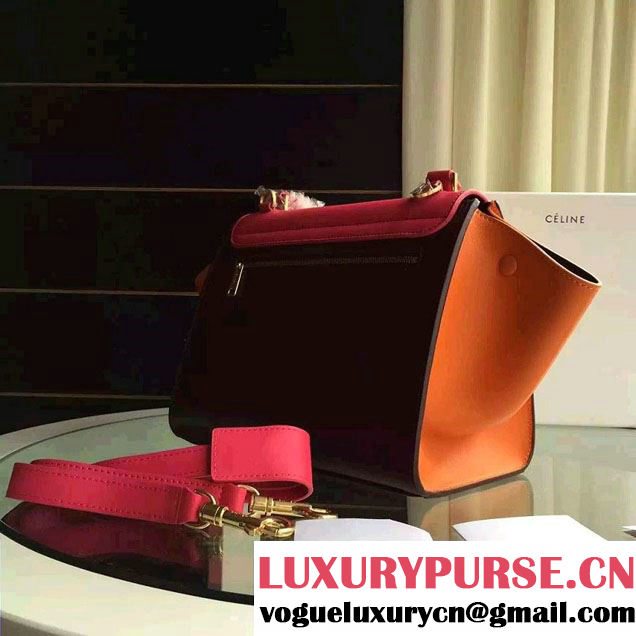 Celine Trapeze Small/Medium Tote Bag in Original Calfskin Leather Fuchsia/Burgundy/Orange