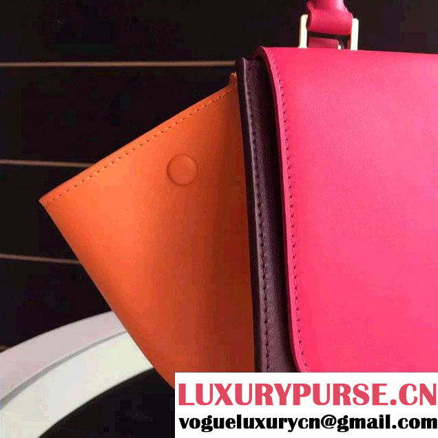 Celine Trapeze Small/Medium Tote Bag in Original Calfskin Leather Fuchsia/Burgundy/Orange