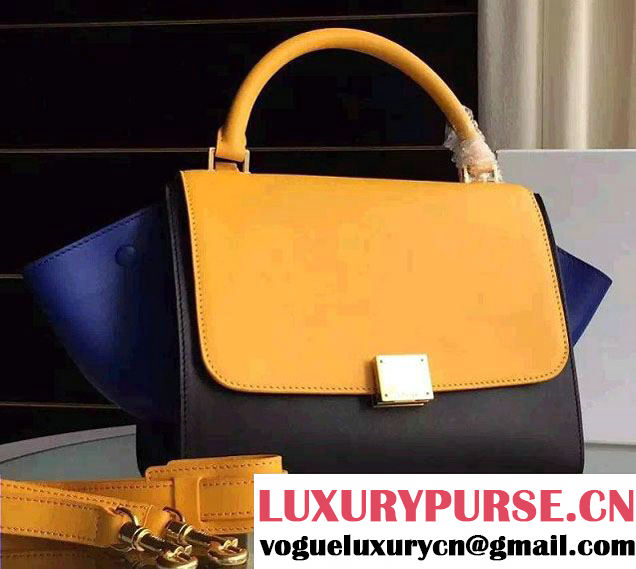 Celine Trapeze Small/Medium Tote Bag in Original Calfskin Leather Yellow/Black/Blue