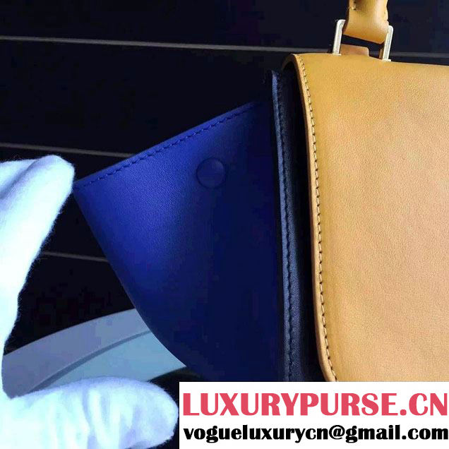 Celine Trapeze Small/Medium Tote Bag in Original Calfskin Leather Yellow/Black/Blue